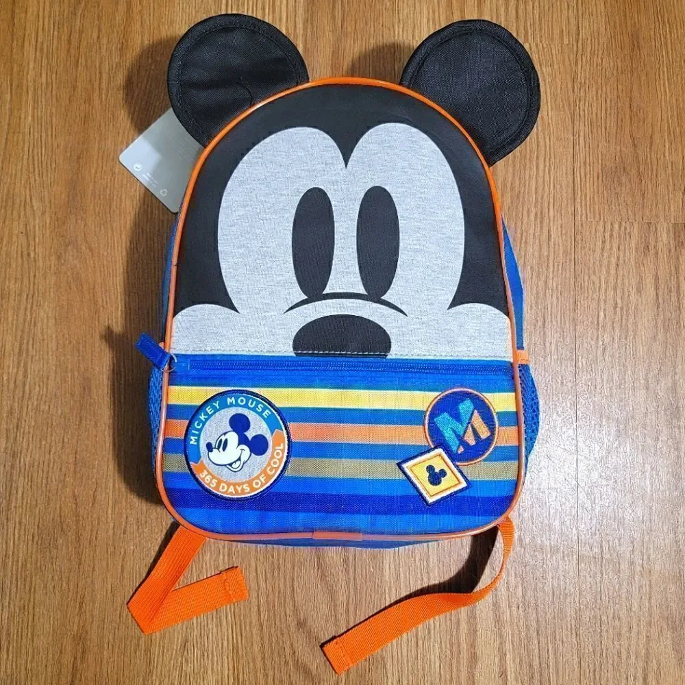 Mickey Mouse Backpack Disney Store Classic Ears Face Zippers Water Bottle New